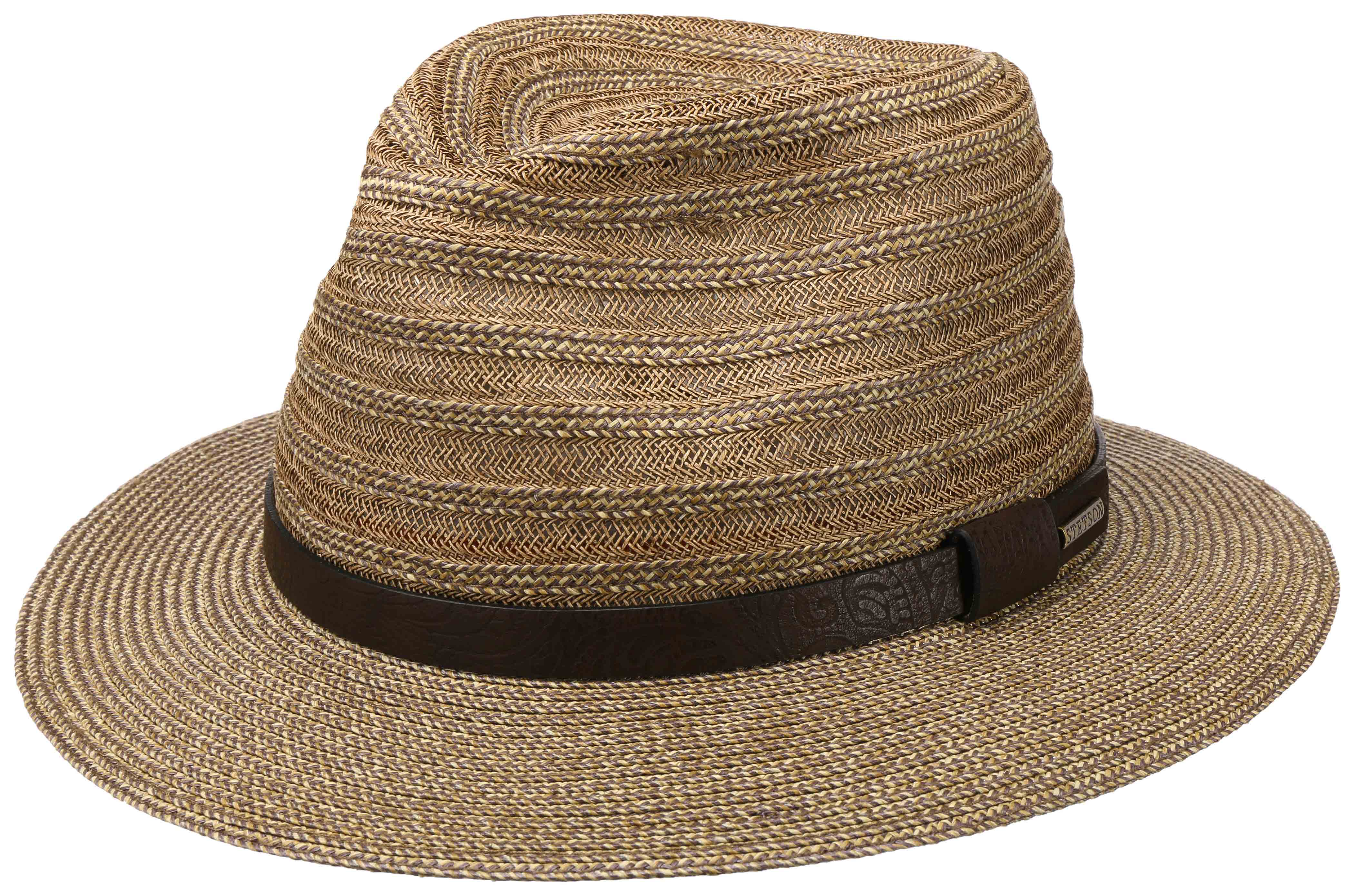 Stetson -traveller fedora hoed in raffia straw- bruin