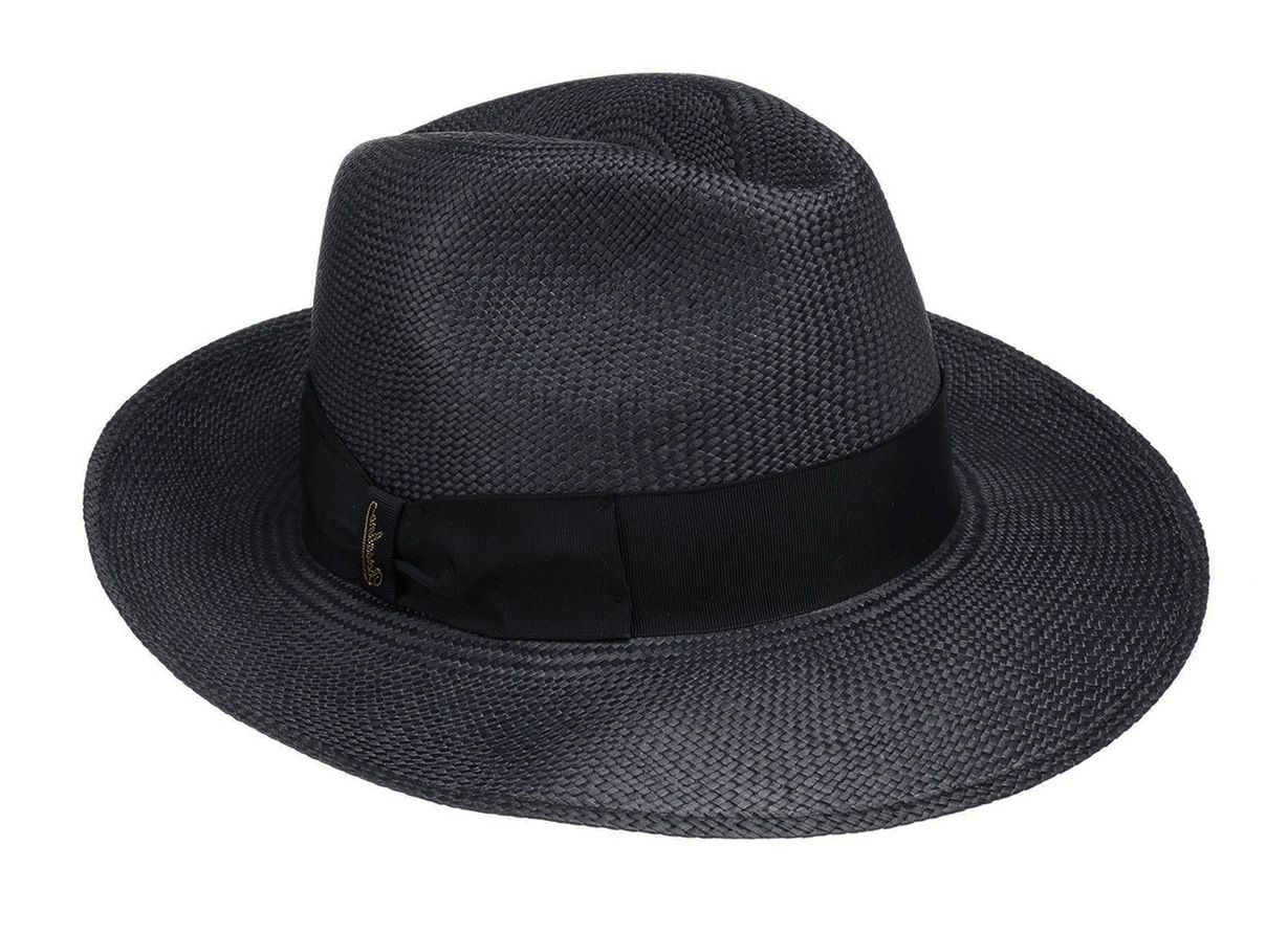 Borsalino- Panama stro fedora hoed- donker blauw