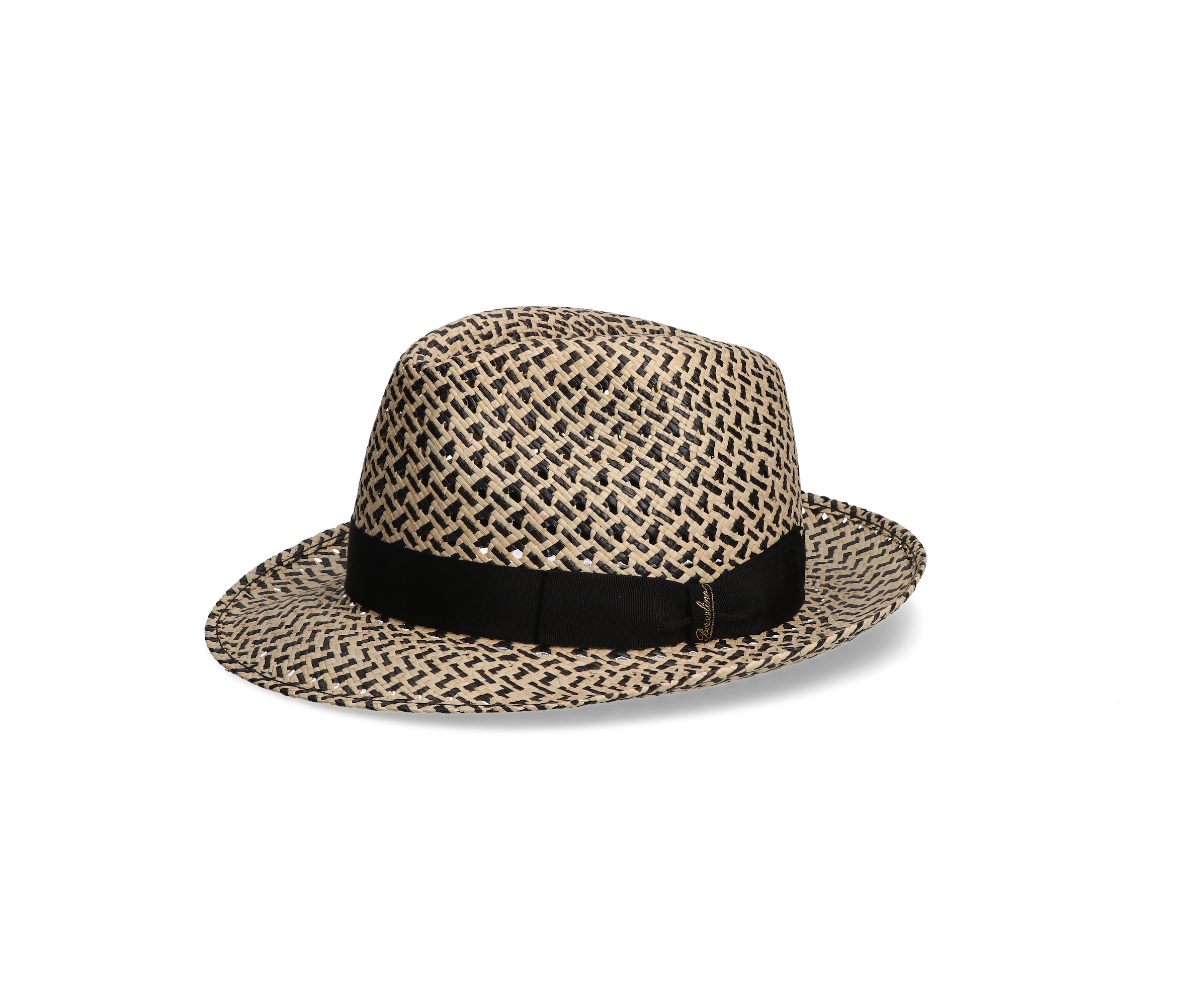 Borsalino - bicolor Panama stro fedora hoed - natur/zwart