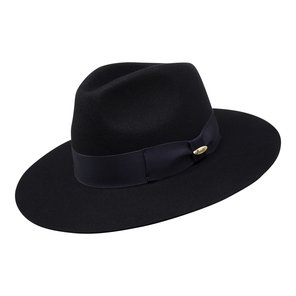 Bronte Amin fedora hoed in donker blauw wol vilt. Speciale vilt kwaliteit om de rand recht te houden.
