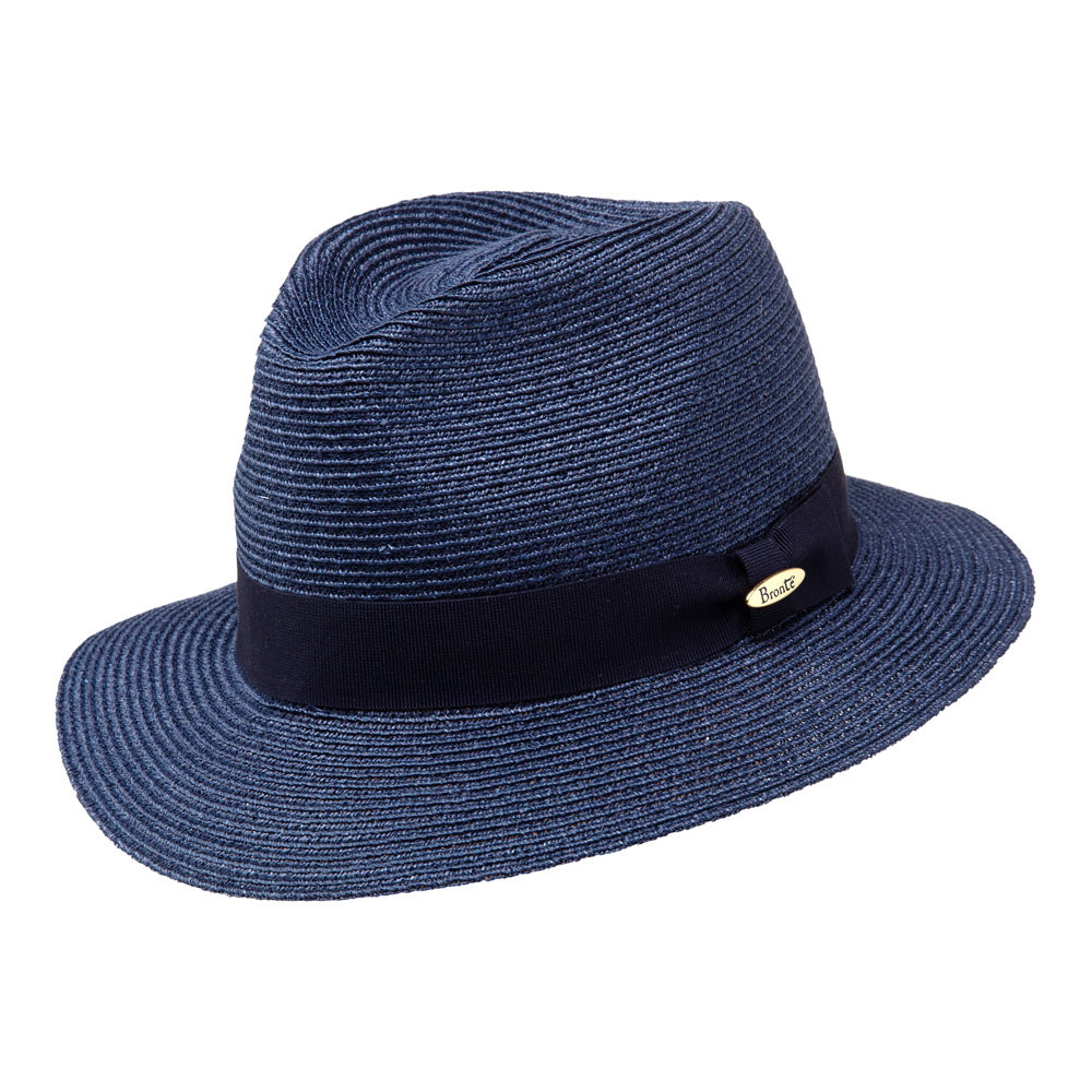 Bronte- hennep stro fedora hoed in blauw