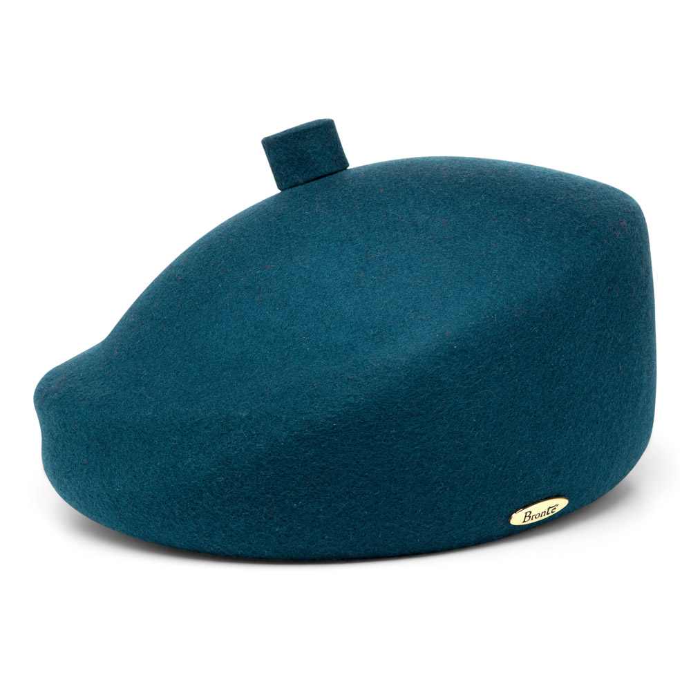 Bronté- MareB- wolvilt baret- in petrol groen, a-symetrische baret hoed