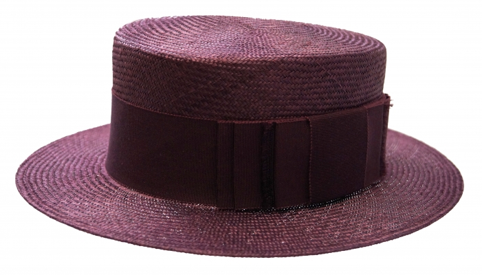 Philip Treacy- parasisal stro hoed in Boater stijl- bordeaux rood