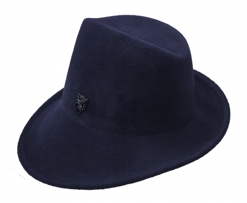Philip Treacy- zijwaartse trilby hoed in velour haarvilt met eenhoorn symbool- grijs